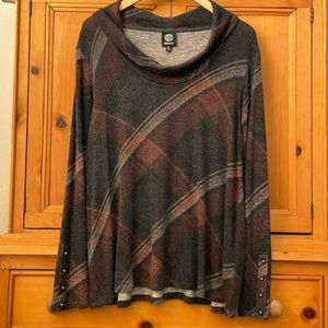 Bobeau scoop cowl neck long sleeve soft top, size XL